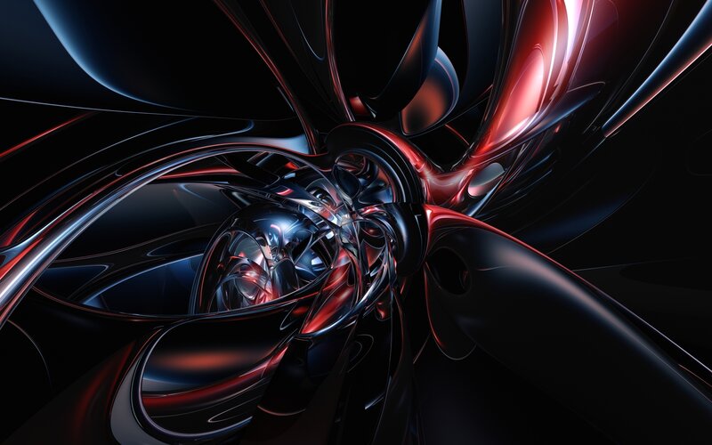 Abstract Metallic Swirls — Black, Dramatic, Digital Art, Red