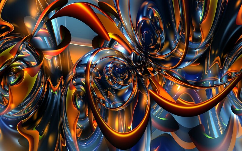 Abstract Metallic Swirls — Blue, Dynamic, Digital Art