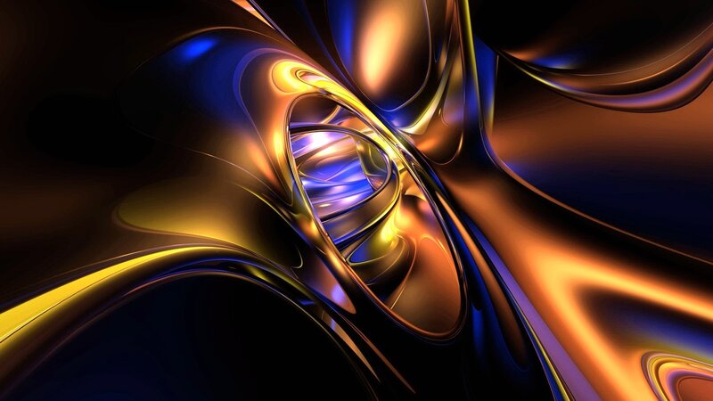 Abstract Metallic Swirls — Gold, Dramatic, Digital Art, Light, Reflection, Blue