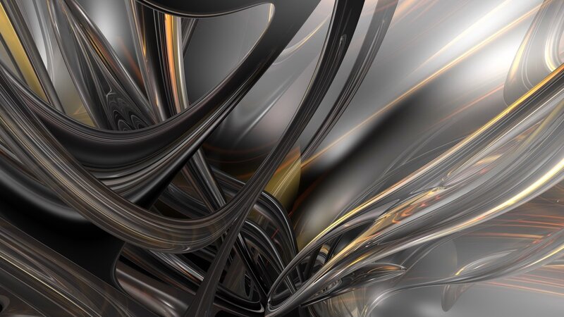 Abstract Metallic Swirls — Silver, Dynamic, Digital Art, Curved Lines, Light Reflections