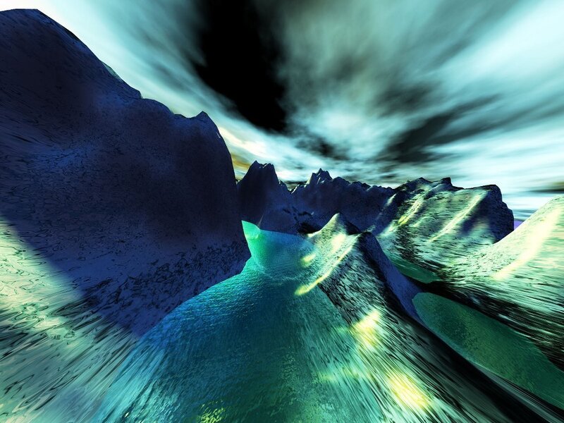 Abstract Mountain Landscape — Blue, Dramatic, Digital Art