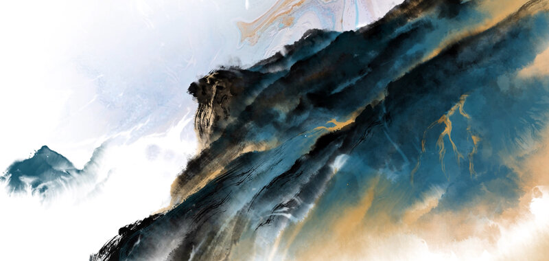 Abstract Mountain Landscape — Blue, Dramatic, Painting
