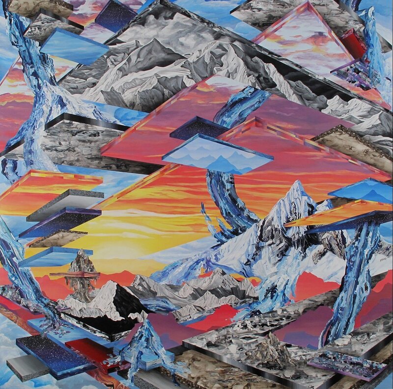 Abstract Mountain Landscape — Red, Dramatic, Sunset