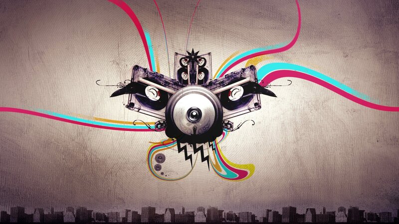 abstract music art with cassette tapes