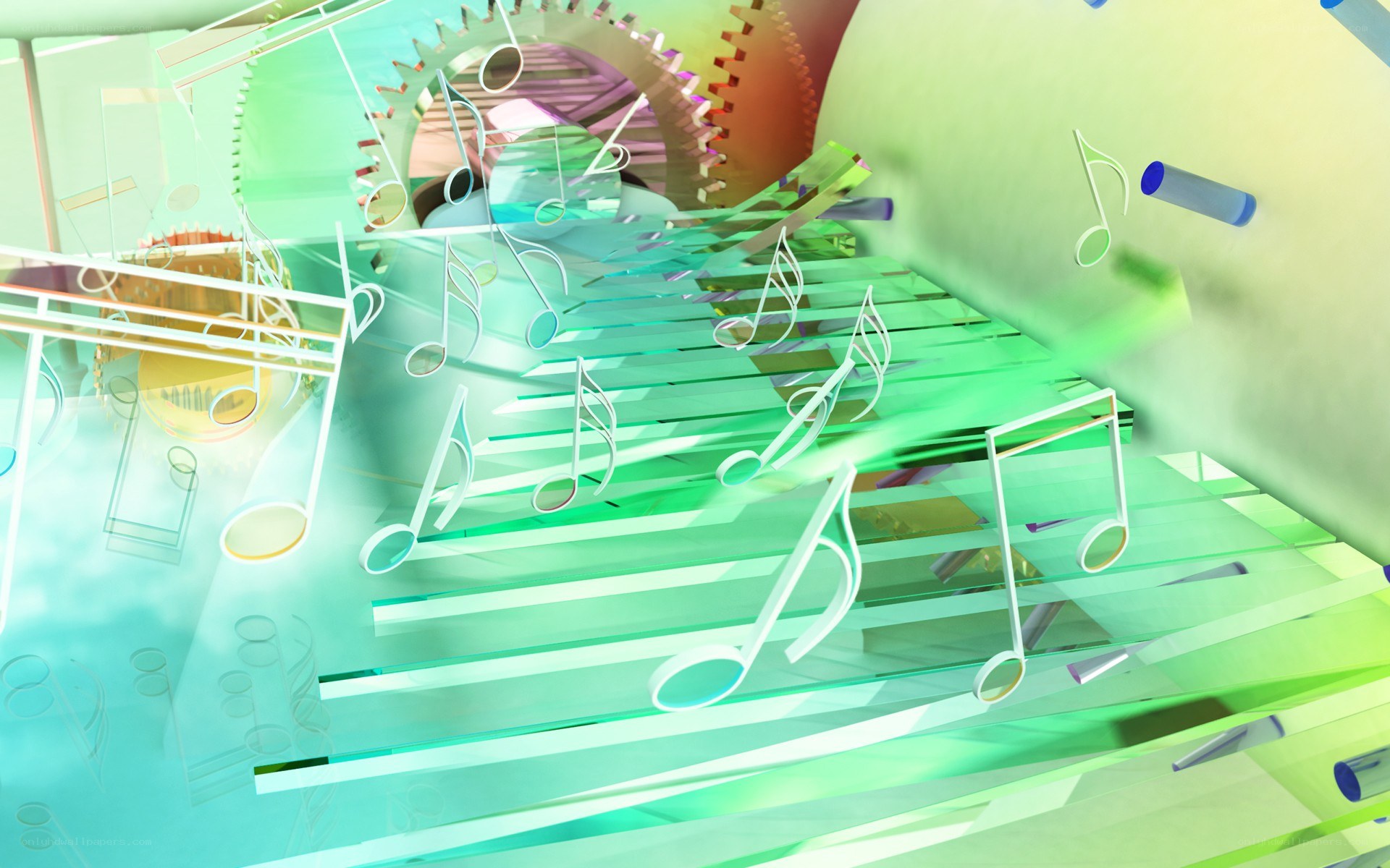 abstract music notes and gears