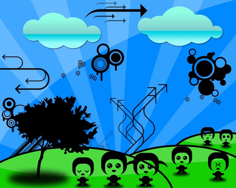 abstract nature scene with figures