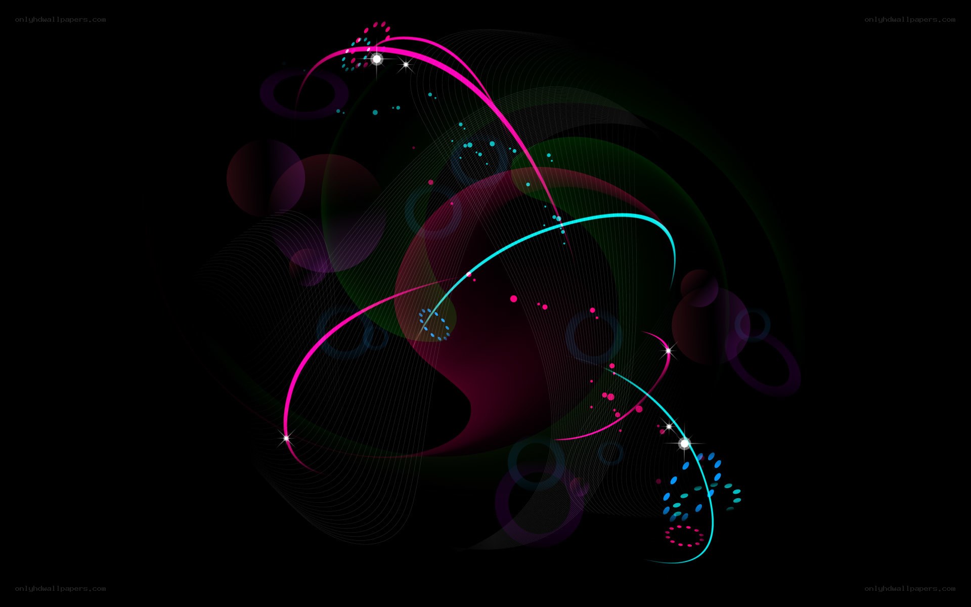 Abstract neon swirls on black