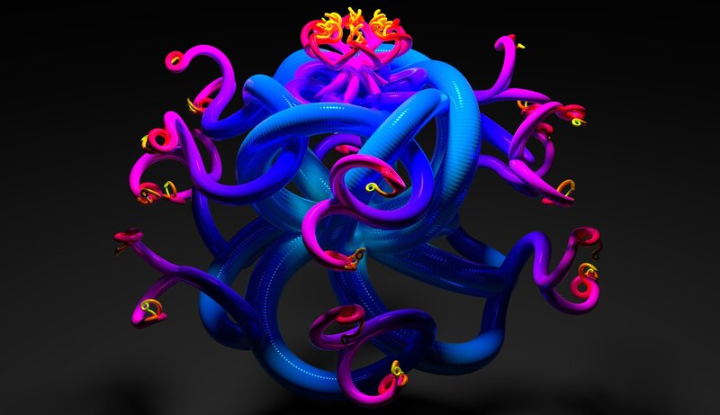 Abstract neon tentacle sculpture
