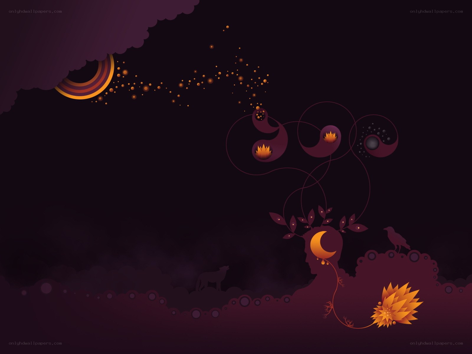 abstract night scene with celestial elements