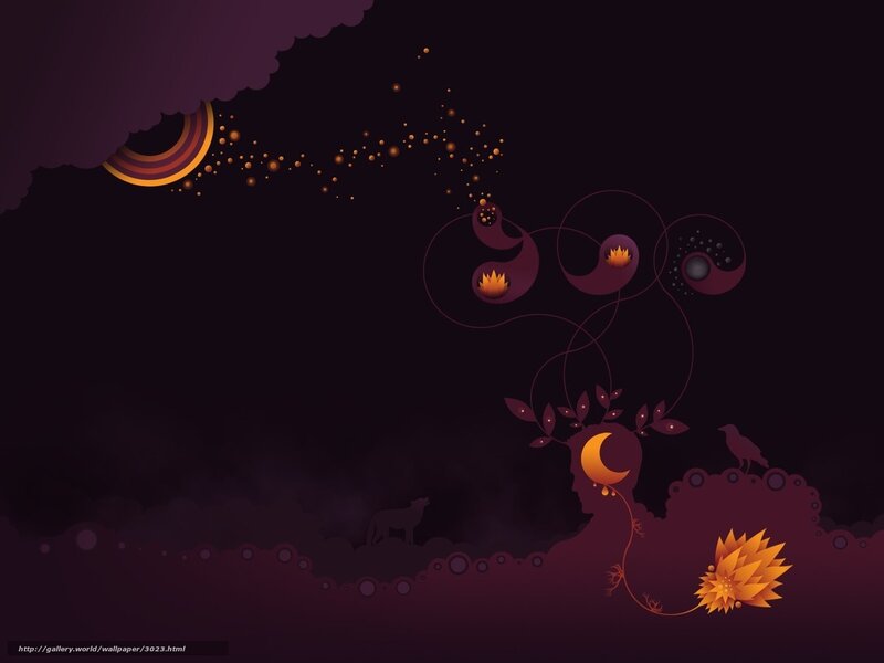 Abstract night scene with moon and flowers
