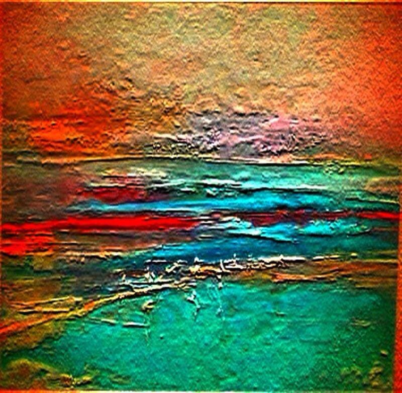 Abstract ocean sunset painting