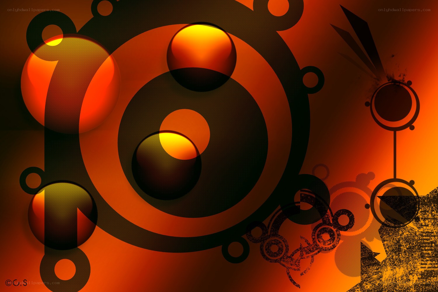 Abstract orange and black circles