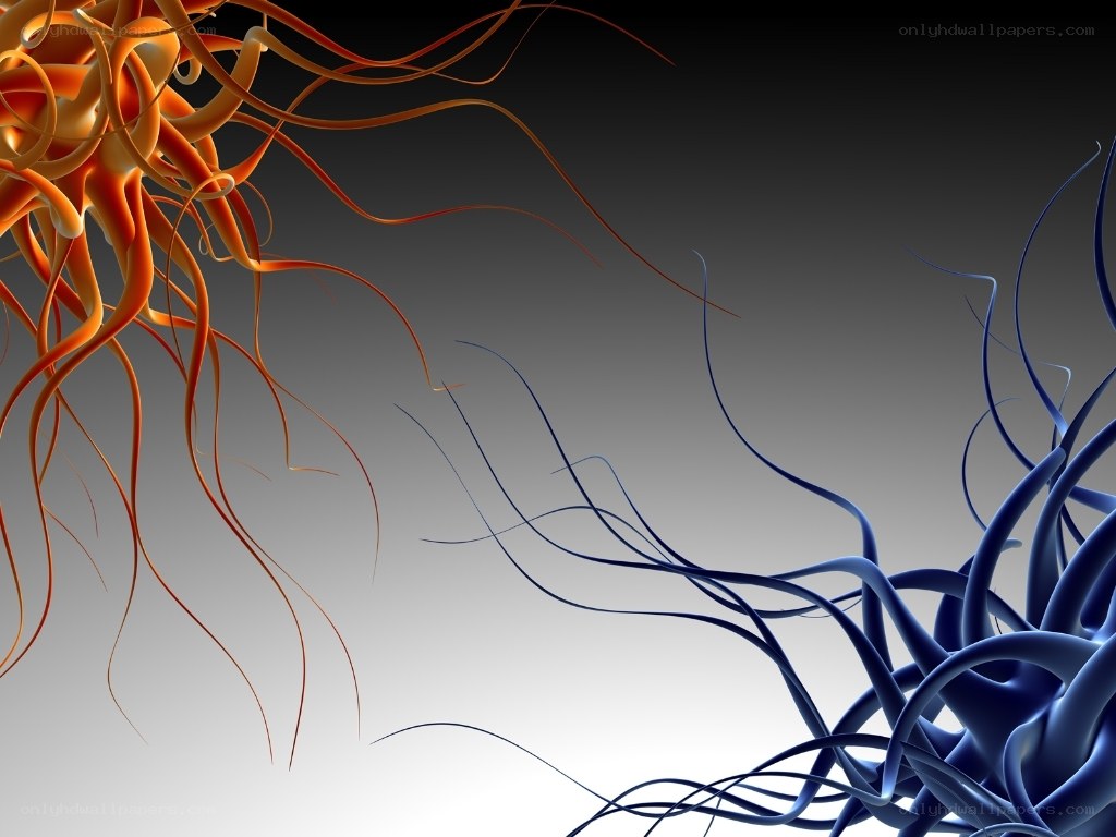 Abstract orange and blue tendrils