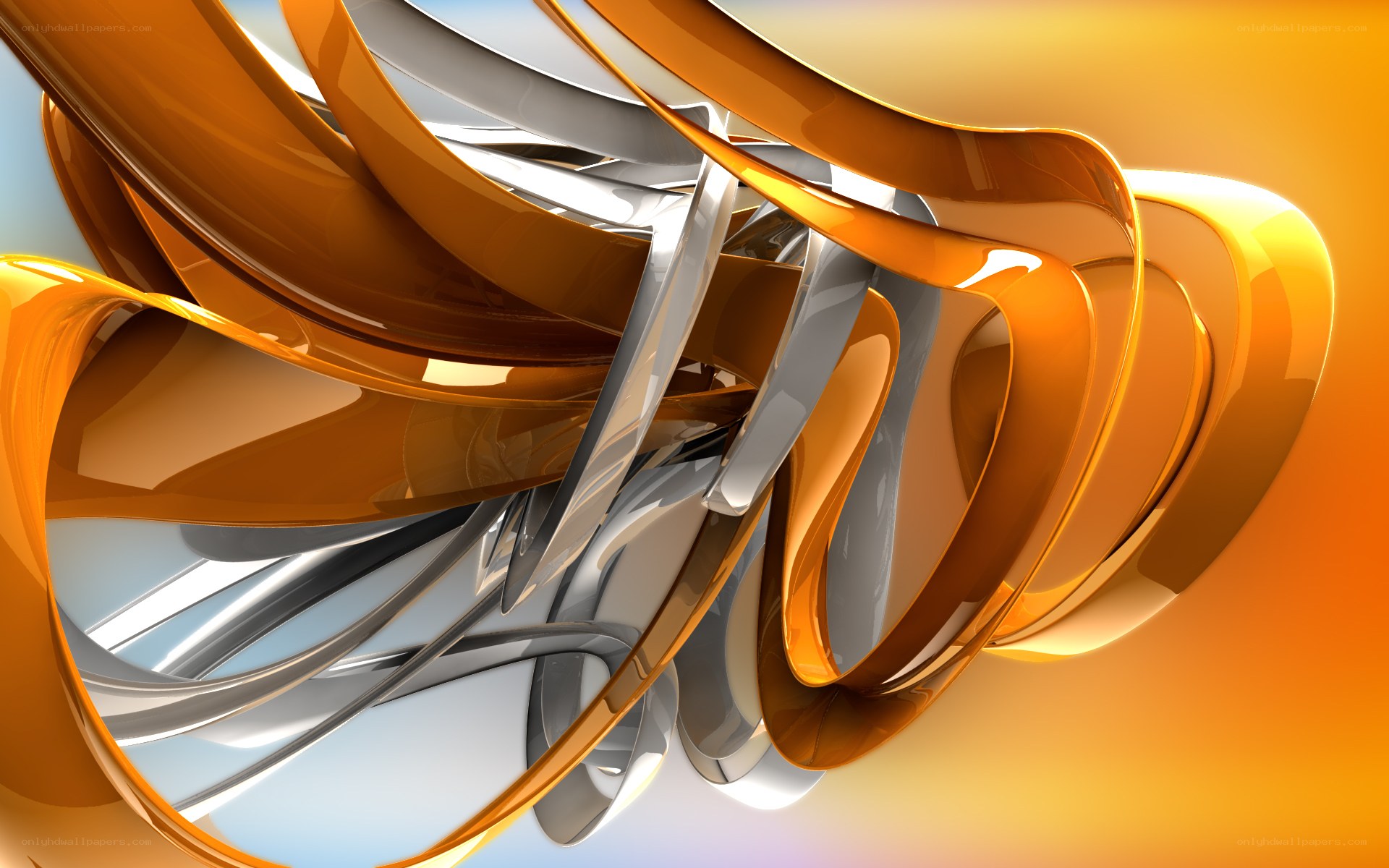 Abstract orange and silver swirls