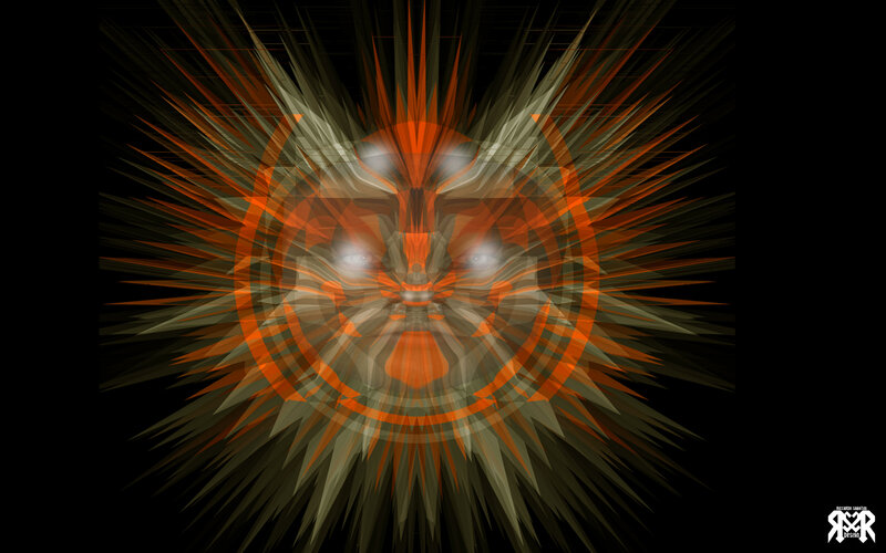 Abstract orange face with radiating lines