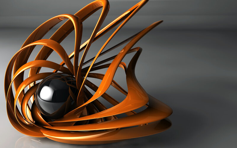 Abstract orange sculpture with sphere