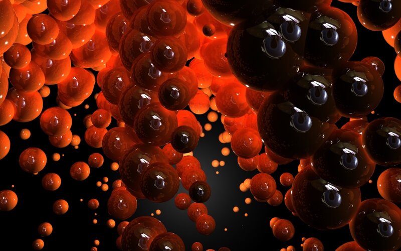 Abstract orange spheres floating