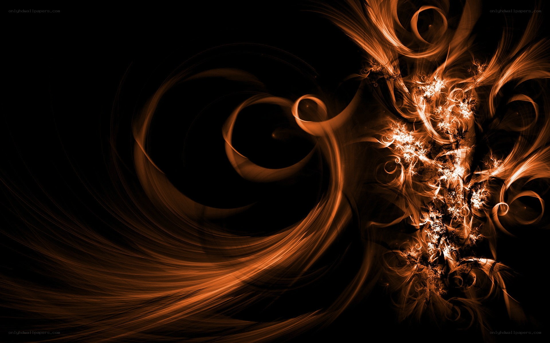Abstract orange swirls on black