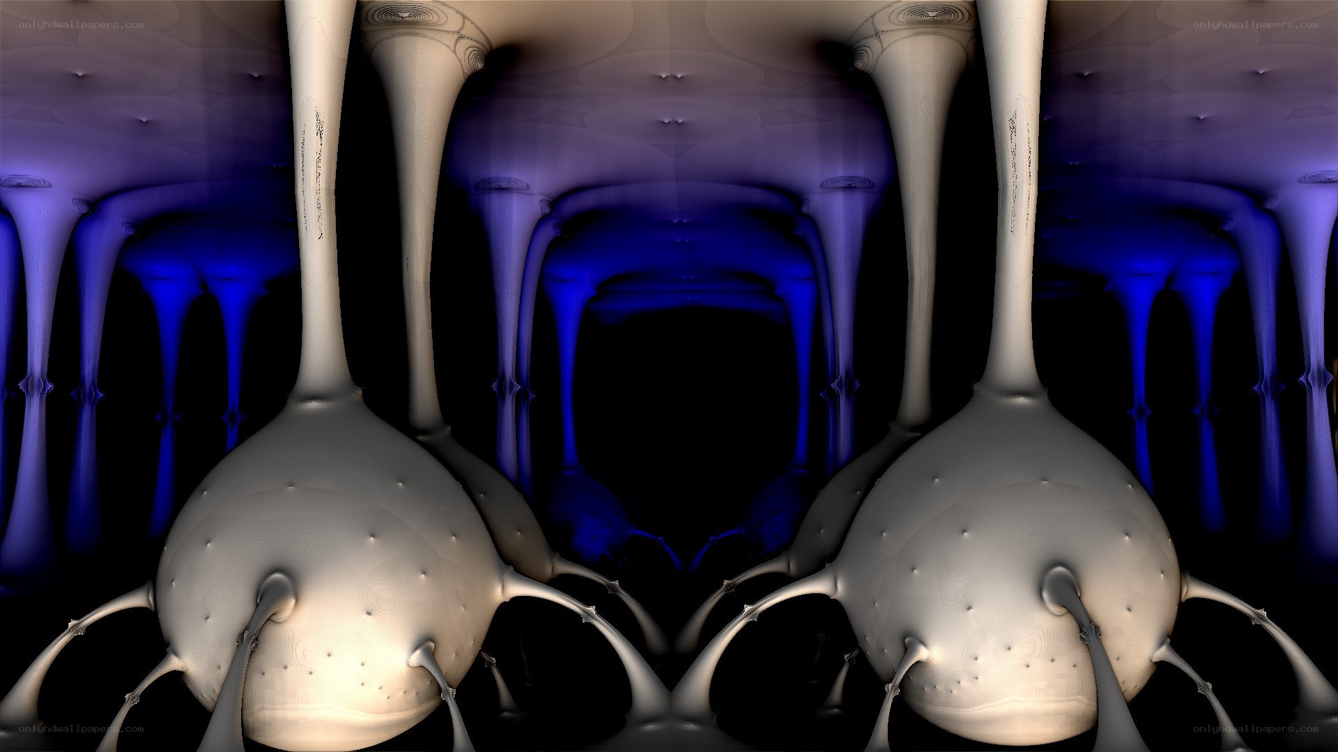 Abstract organic forms in blue and white