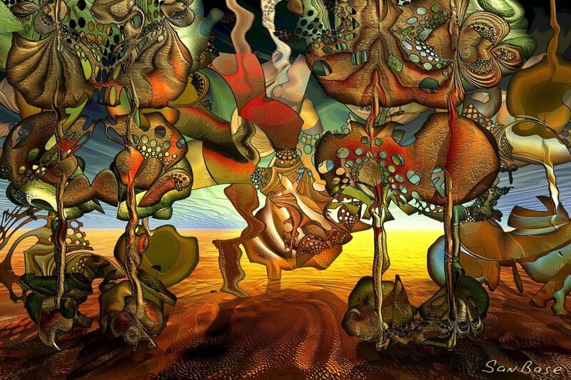 Abstract organic forms on desert