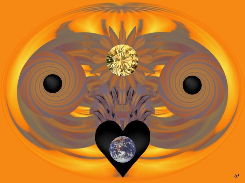abstract owl with earth heart