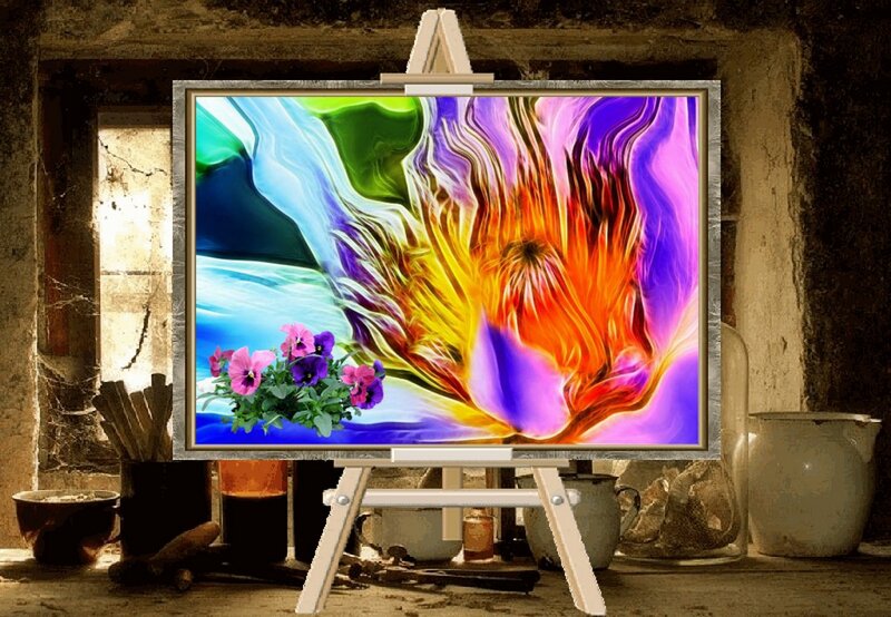 Abstract Painting on Easel — Purple, Vibrant