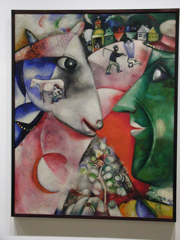 Abstract painting with faces and scenes