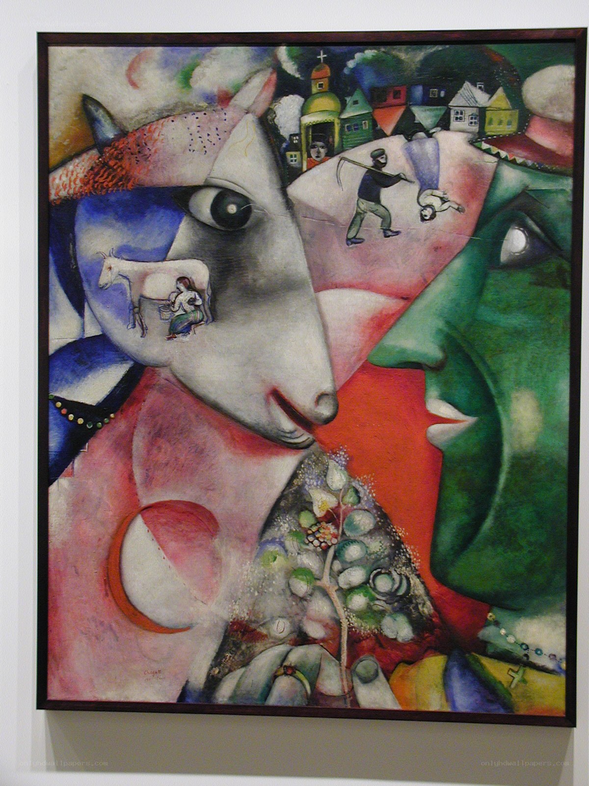 Abstract painting with faces and scenes