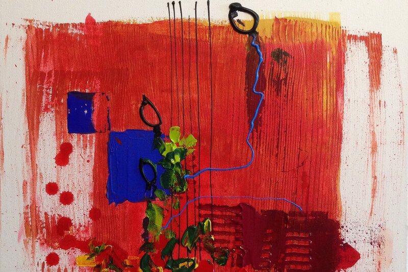 Abstract Painting with Red Background