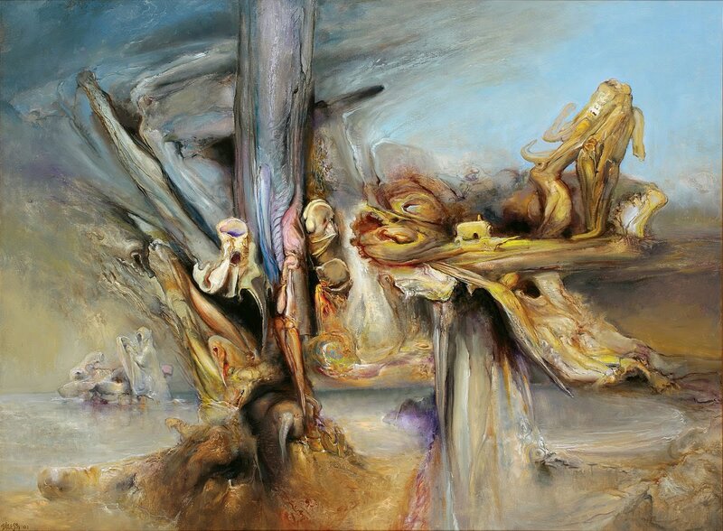 Abstract painting with skeletal figures