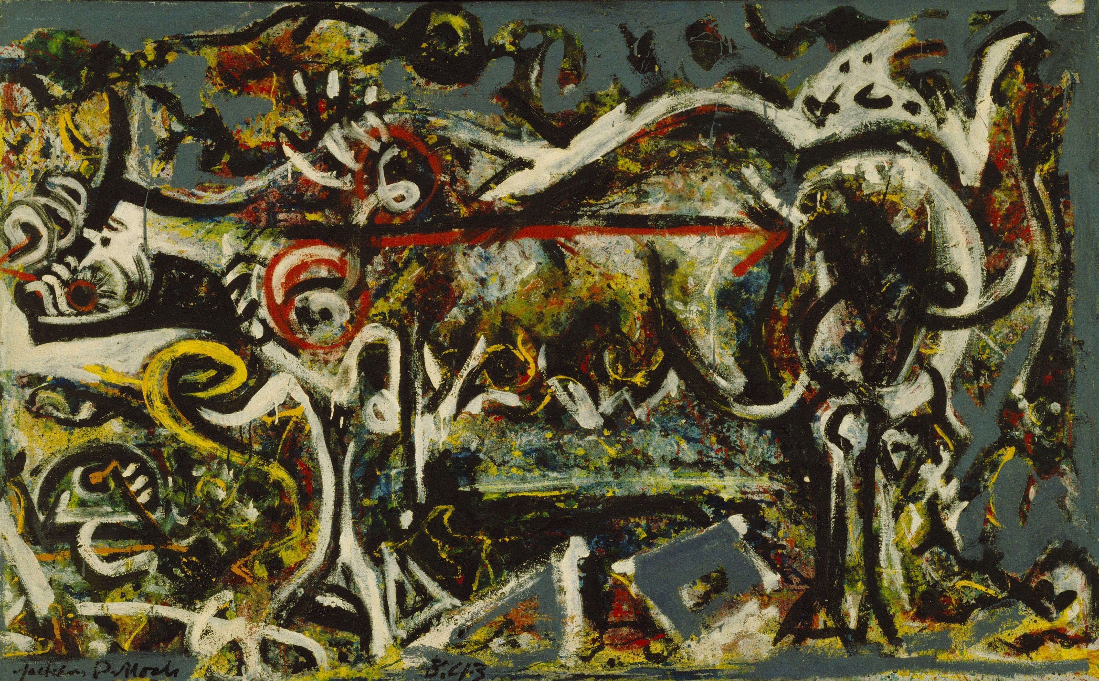 Abstract painting with swirling forms