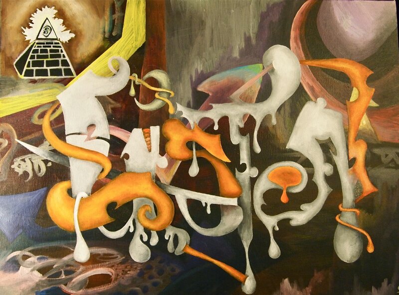 Abstract painting with symbolic elements