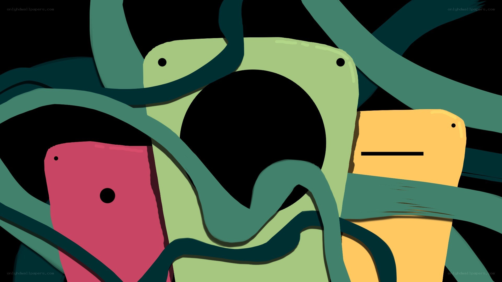 Abstract phone shapes in green