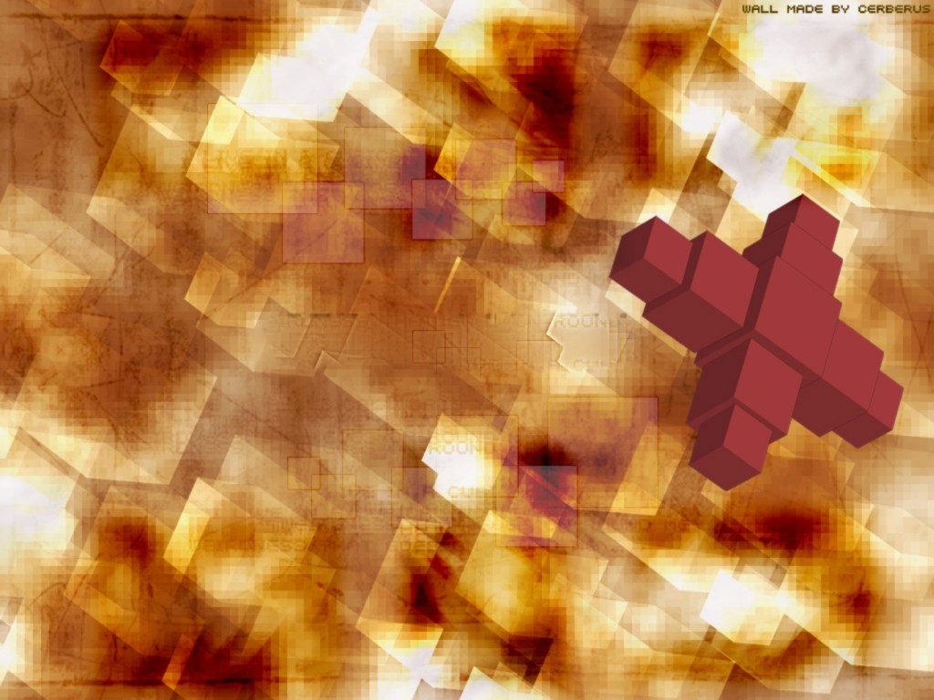 Abstract pixel art with red cross