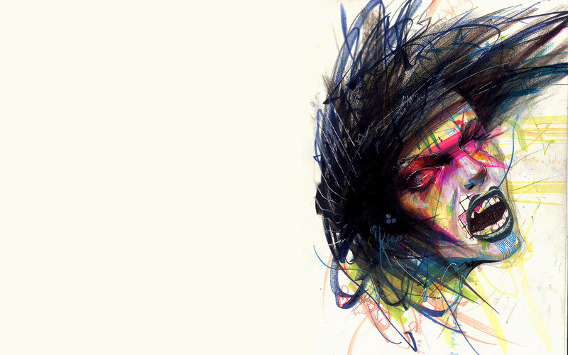 abstract portrait of screaming face
