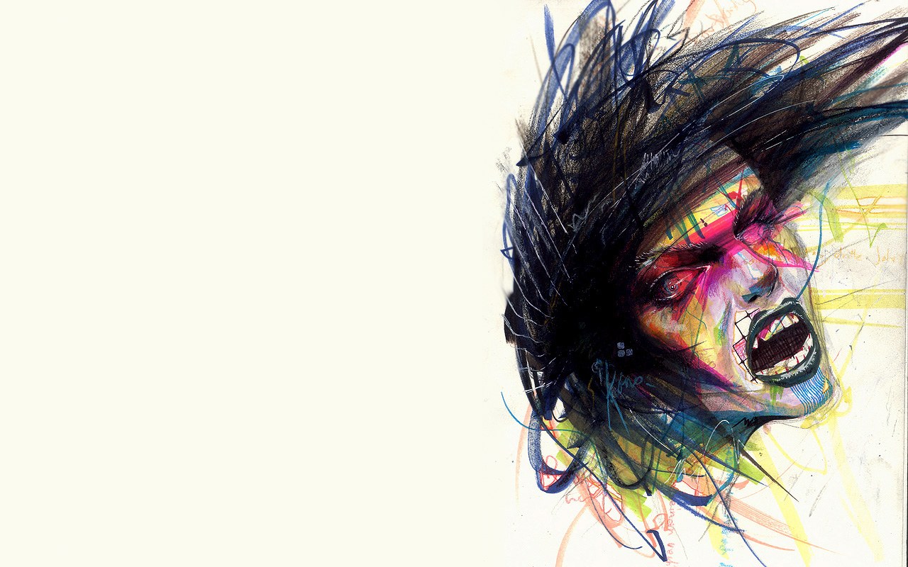 abstract portrait of screaming face