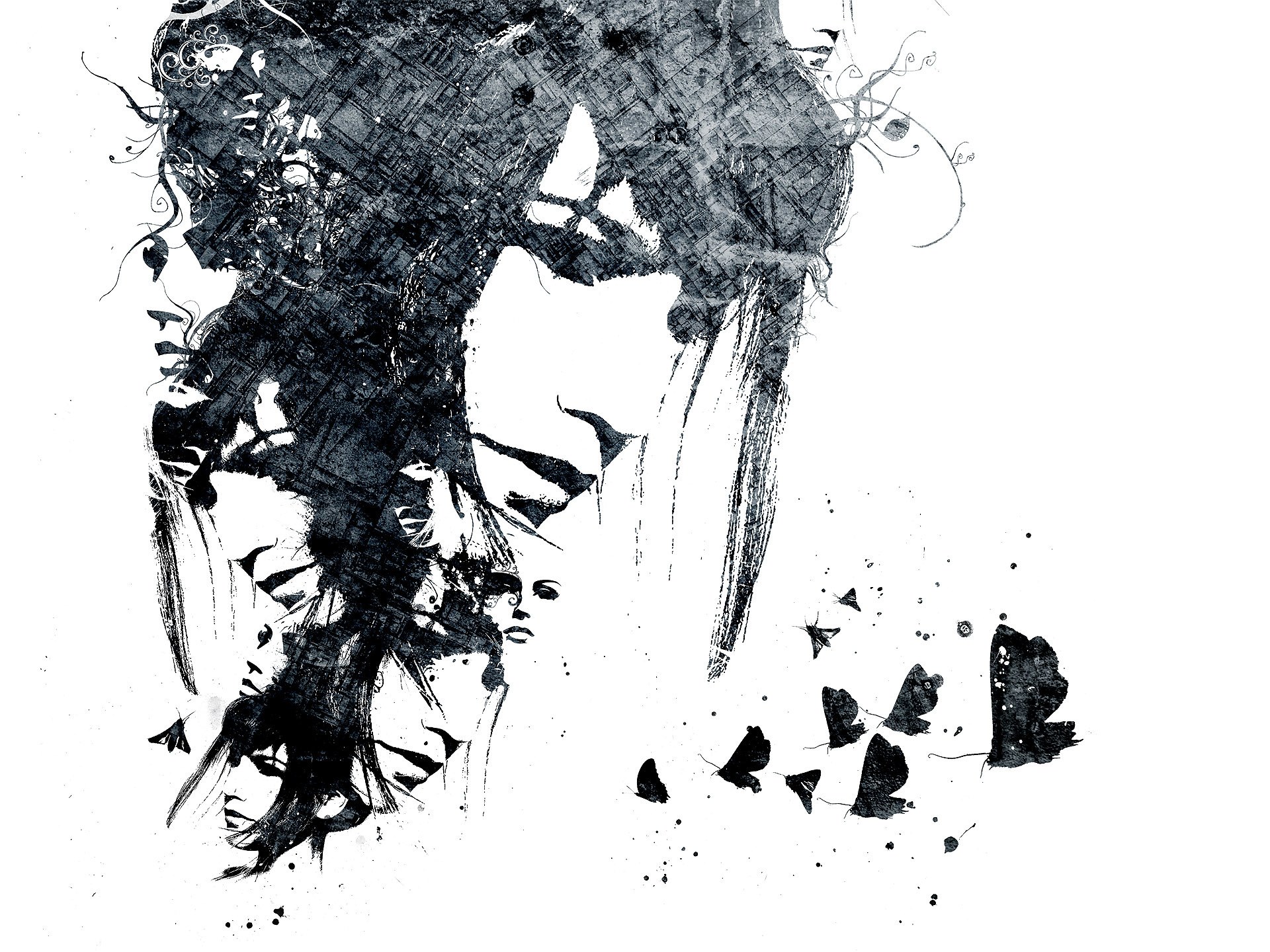 abstract portrait with butterflies