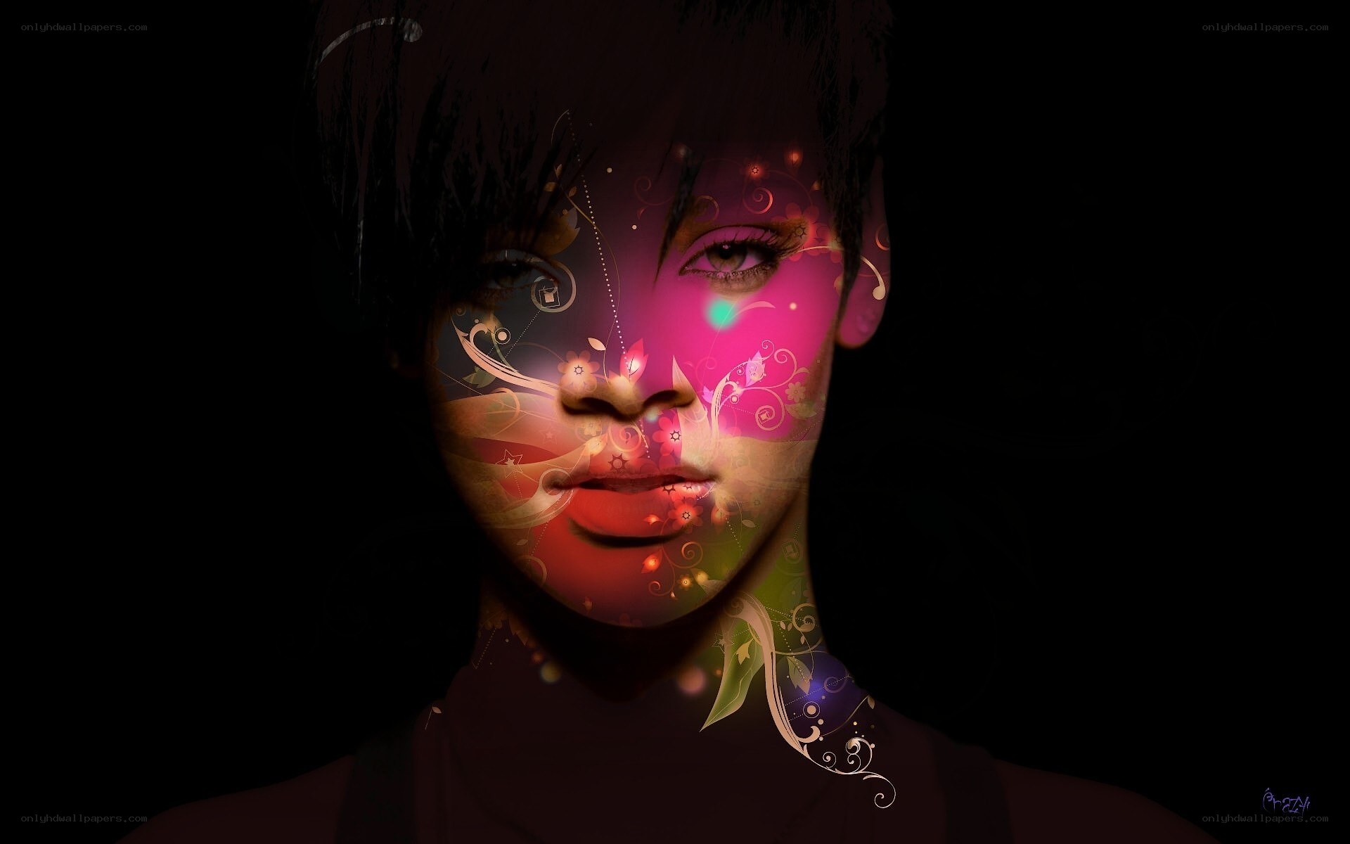 abstract portrait with floral patterns