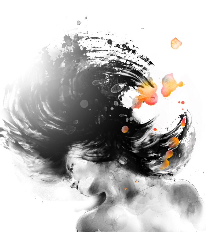 abstract portrait with ink splashes