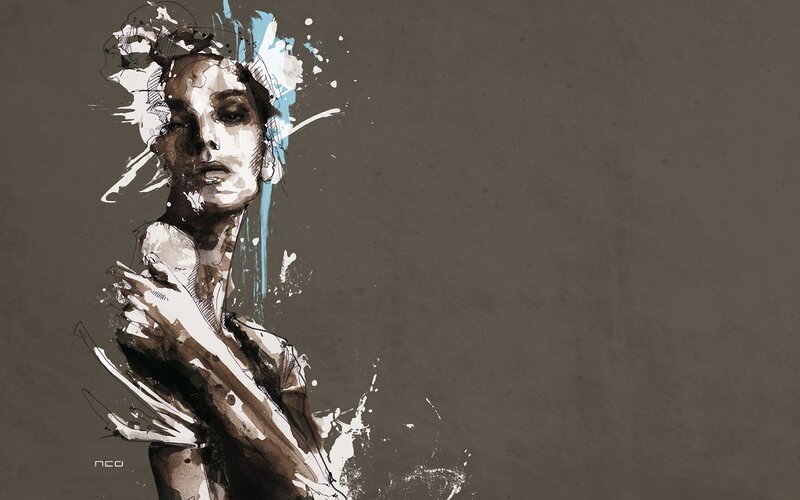 abstract portrait with paint splashes