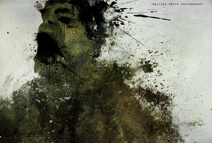 abstract portrait with paint splatters