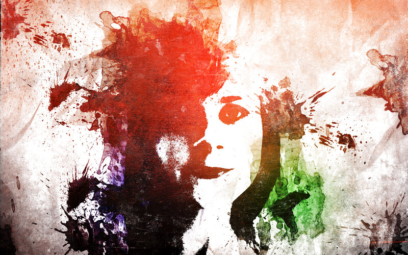abstract portrait with paint splatters