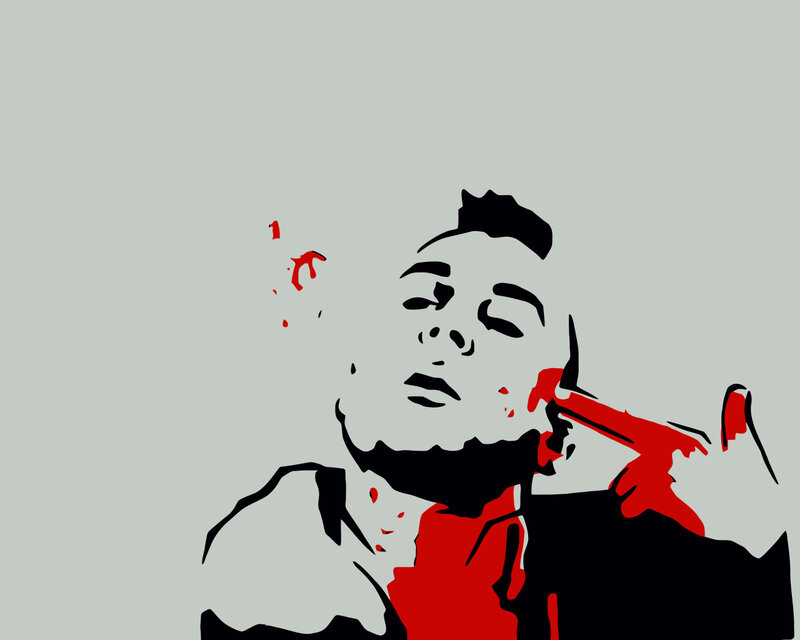 abstract portrait with red and black elements