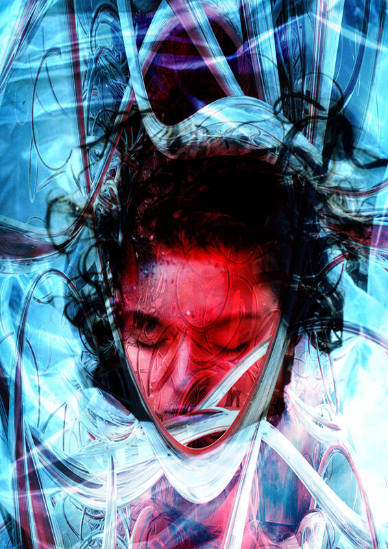 abstract portrait with red and blue light