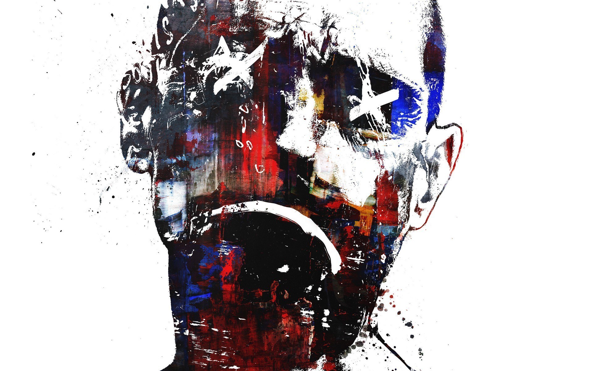 abstract portrait with red and blue paint