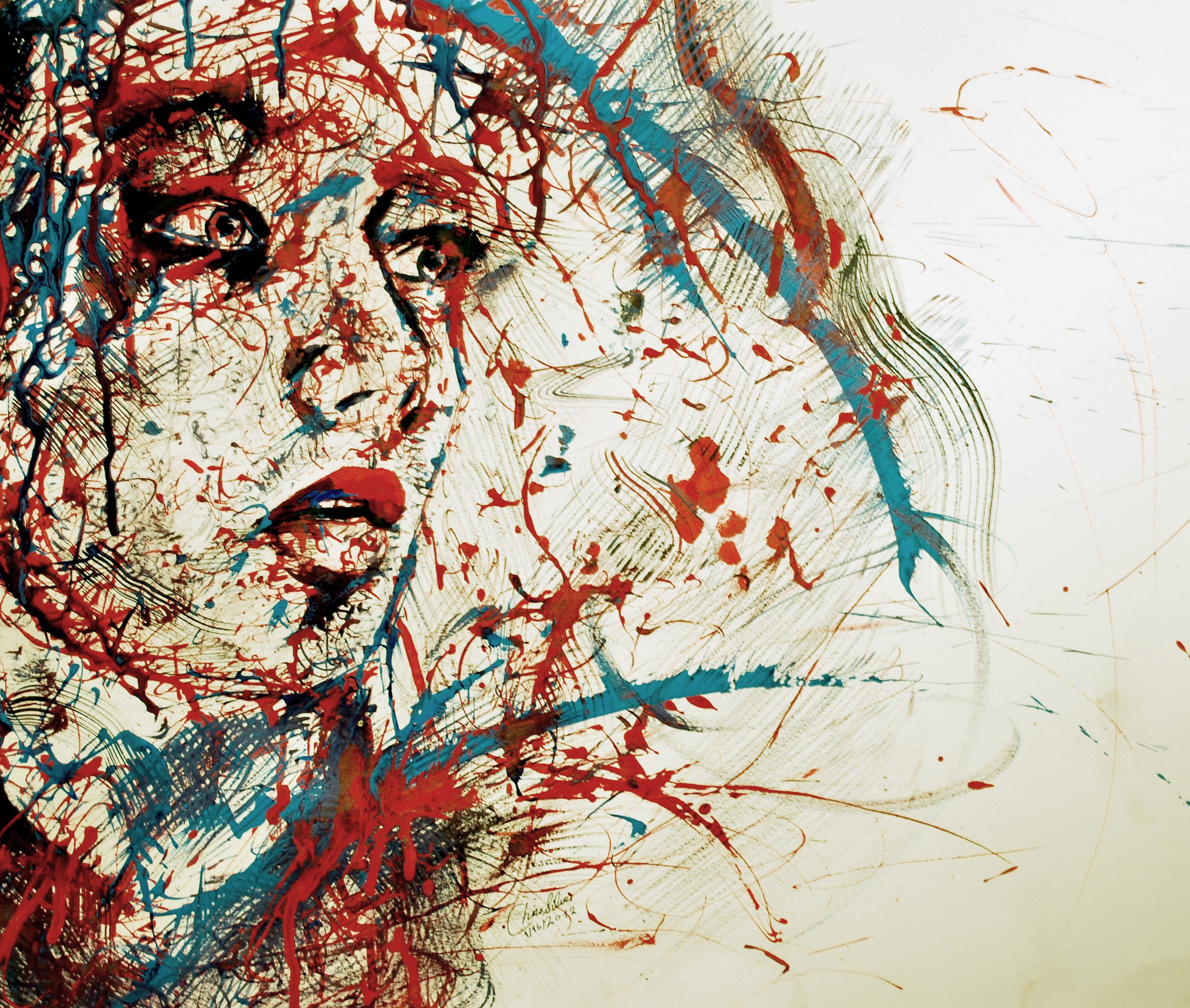 Abstract portrait with red and blue splatters