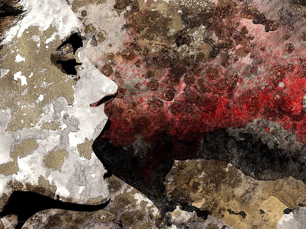 abstract portrait with red and gold