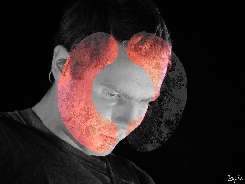 abstract portrait with red overlay