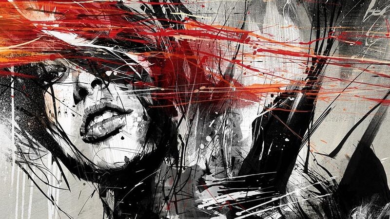 abstract portrait with red splashes