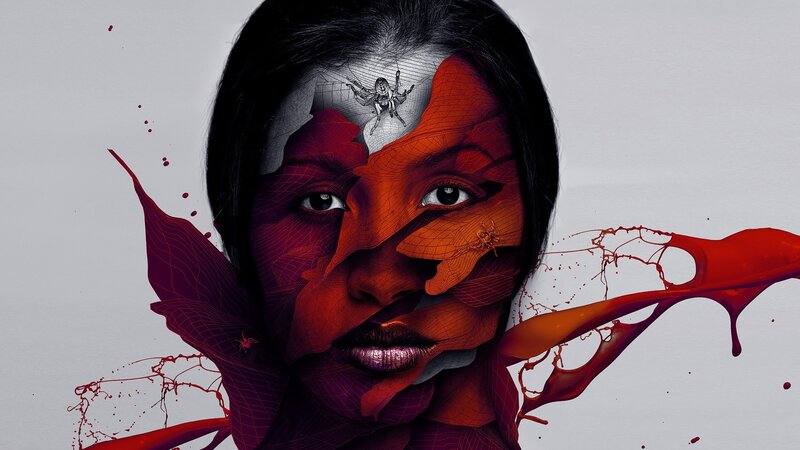 abstract portrait with red splashes